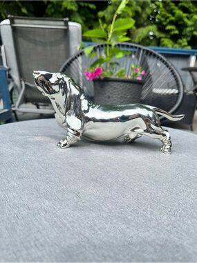 Silver Basset Hound Dog Figurine Chrome Finish Sculpture Décor for dog lovers